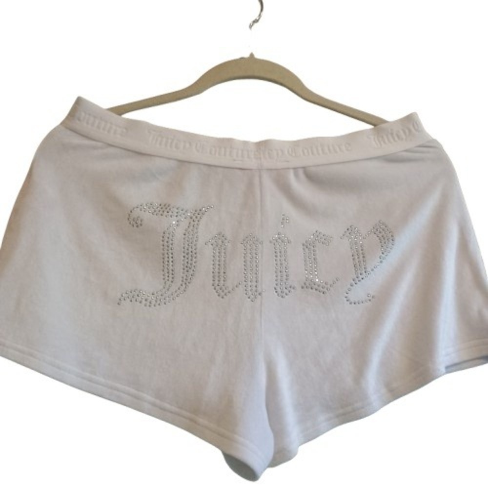Juicy Couture Women's White Sleepwear Shorts Rhinestone Logo Lounge L